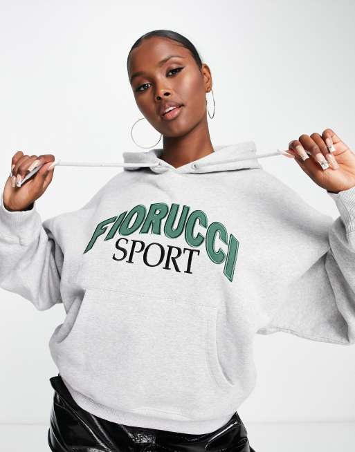 Fiorucci – Szara luźna bluza sportowa z kapturem i logo