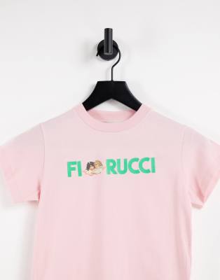 T-shirt comoda con logo e angelo a contrasto-Rosa - Fiorucci T-shirt donna  - immagine1