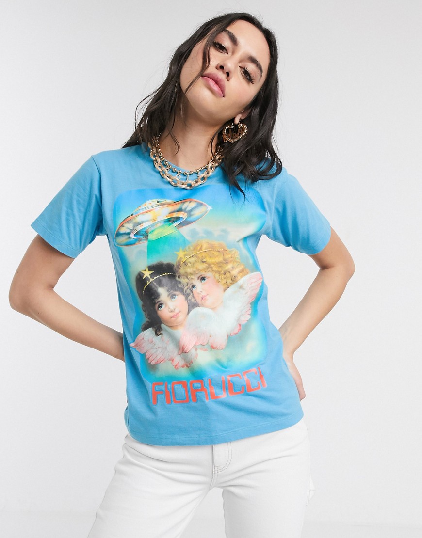 Fiorucci - T-shirt con angeli e scritta UFO-Blu