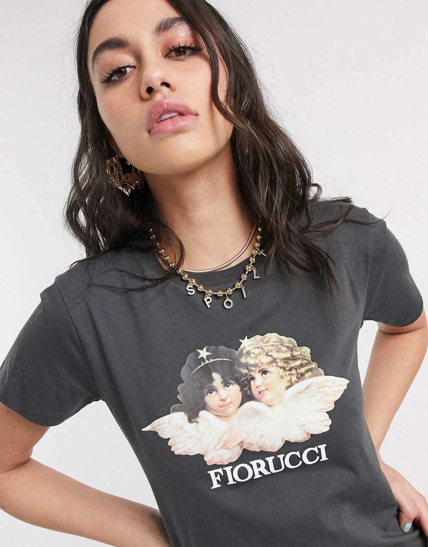 Fiorucci - T-shirt con angeli vintage grigia-Grigio
