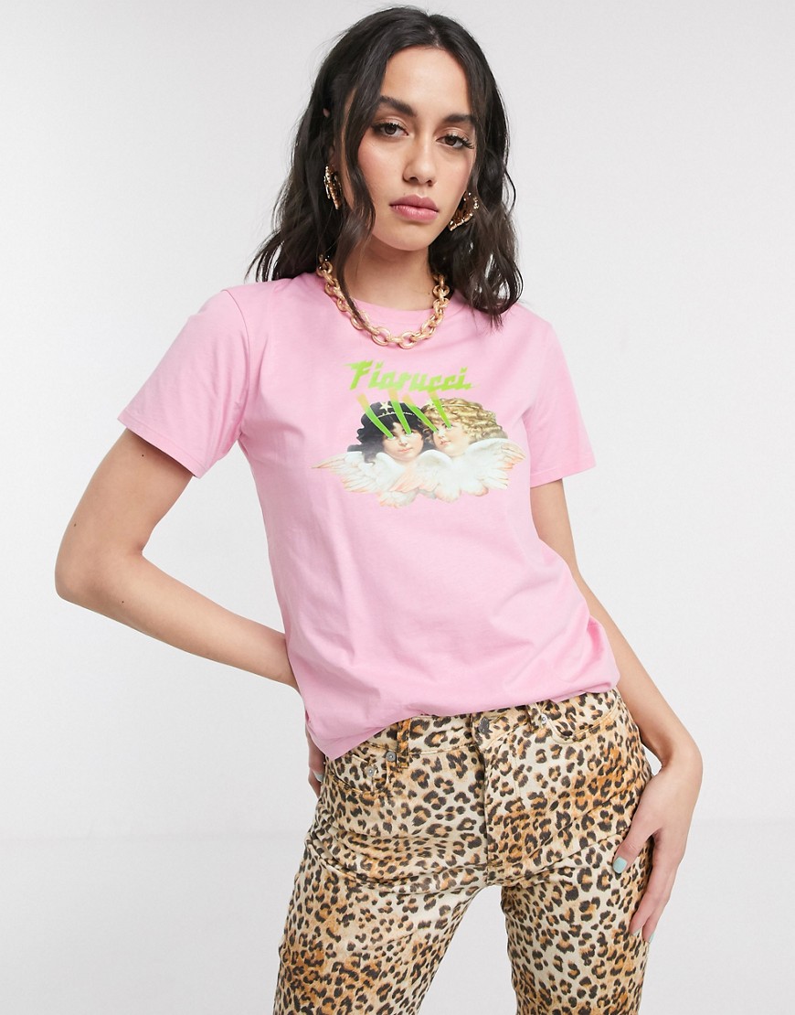 Fiorucci - T-shirt con stampa laser con angeli rosa
