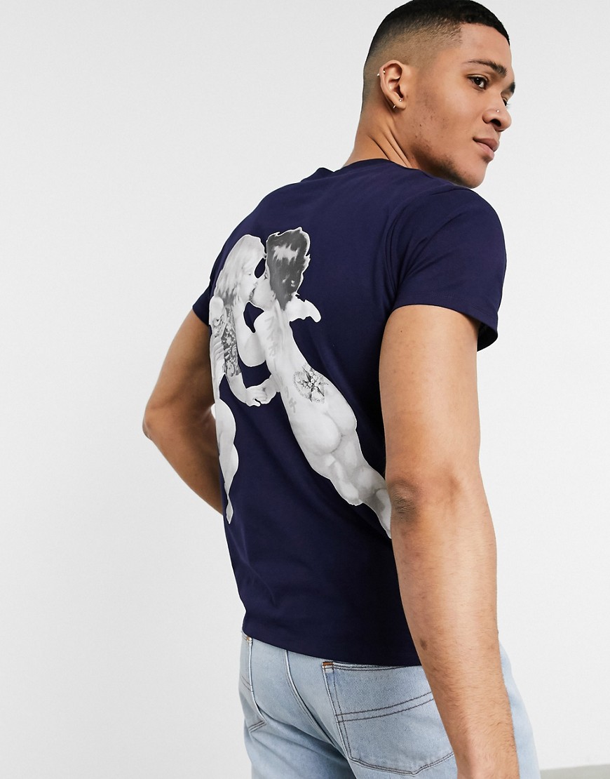 Fiorucci - T-shirt in marineblauw met engelenprint aan de achterkant
