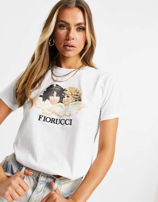 Fiorucci - T-shirt met vintage engelenprint in wit
