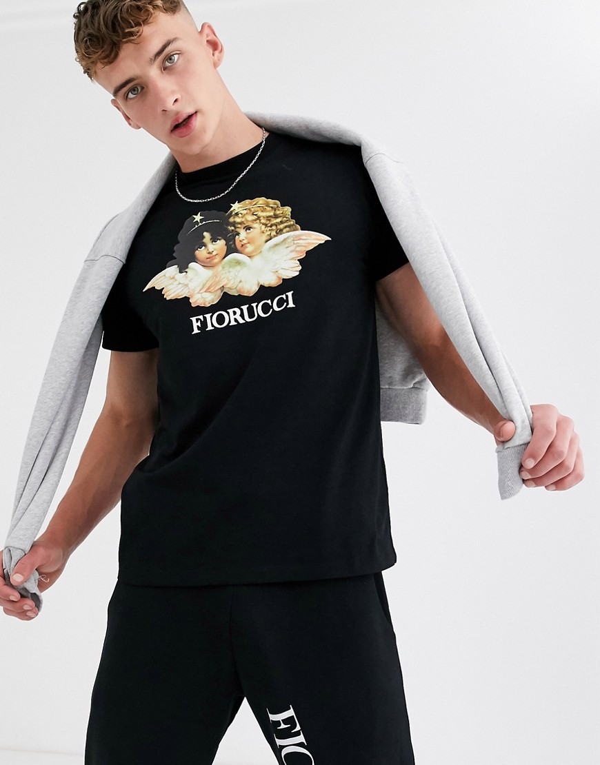 Fiorucci - T-shirt met vintage engelenprint in zwart