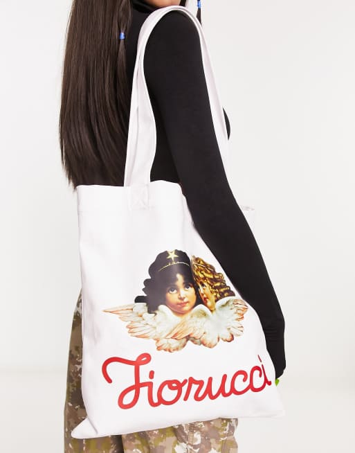 Fiorucci tote bag with squiggle angels logo in white