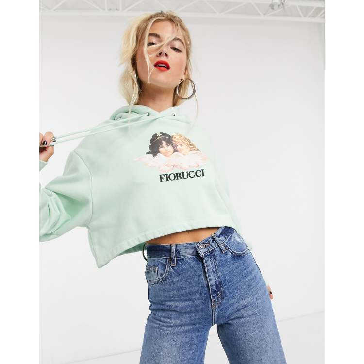 Fiorucci vintage angels crop hoodie in green