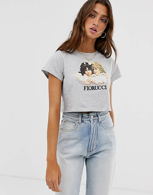 Fiorucci vintage angels cropped t-shirt in gray