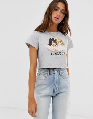 Fiorucci vintage angels cropped t-shirt in grey