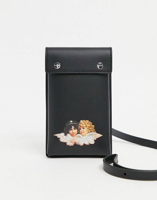 Fiorucci vintage angels embossed phone pouch in black