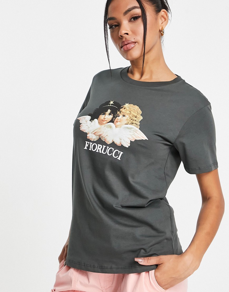 Fiorucci vintage angels t-shirt in dark grey-Gray