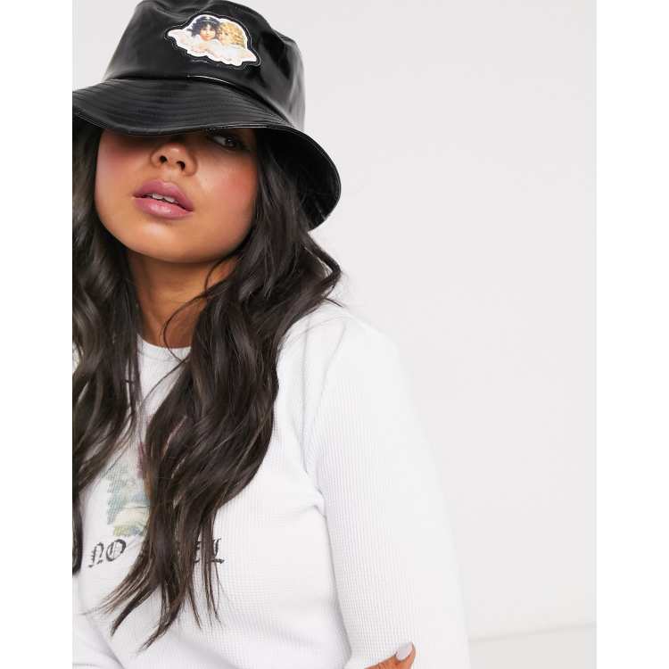 Black vinyl store bucket hat