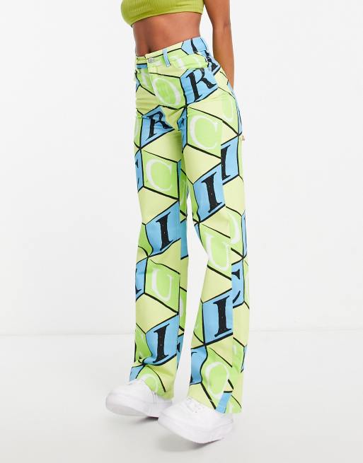 Fiorucci – y2k – Mom jeansy ze wzorem z logo z sześcianami