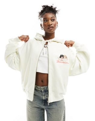 Fiorucci zip up relaxed hoodie with angel logo in cream