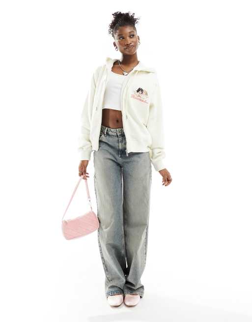 FIORUCCI☆ANGELS JEANS ロゴ パーカー セットアップ クリーム Fiorucci zip up relaxed hoodie with angel logo in cream | ASOS