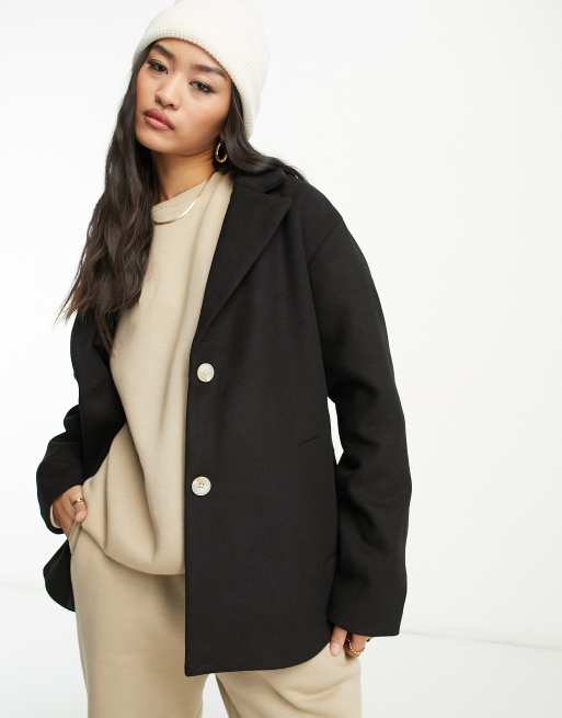 Women Short Coat Single Breasted Wool Cashmere Blend Button Jacket