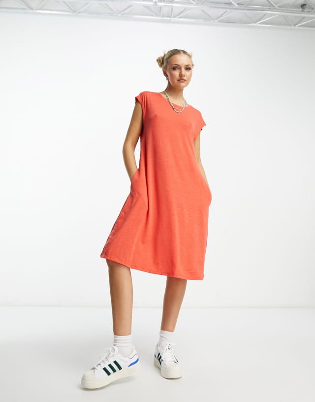 Fire & Glory cap sleeve midi dress in spicy orange