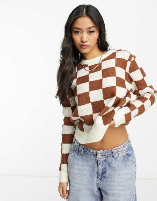 Fire Glory checkerboard jumper in brown