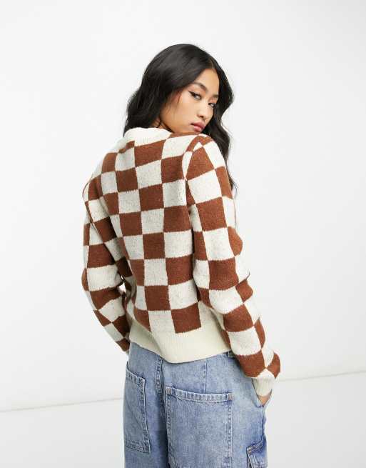 Fire Glory checkerboard jumper in brown