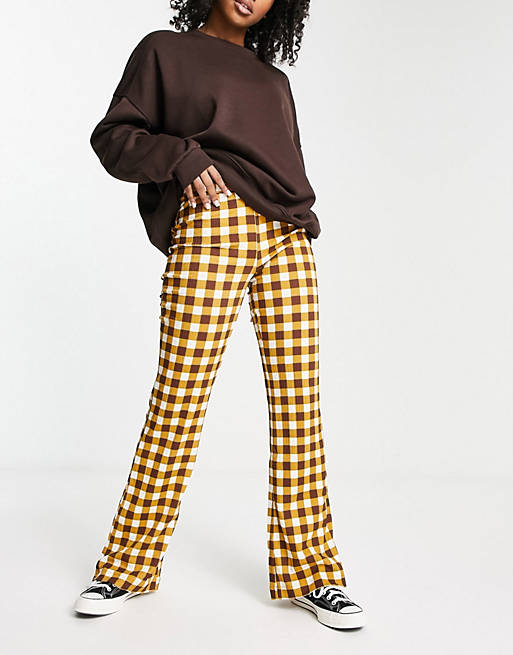 Fire & Glory flared pants in brown check (part of a set)