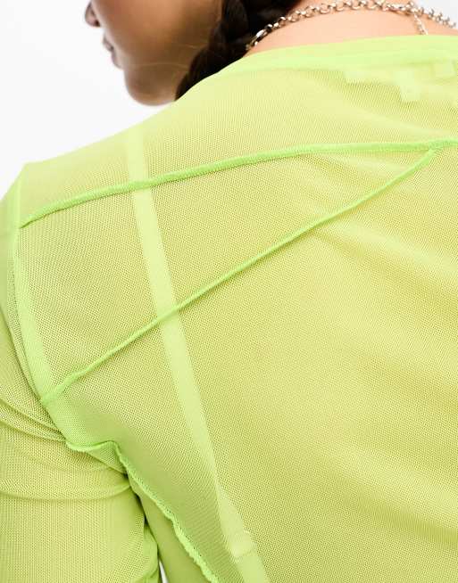Fire & Glory long sleeve mesh top with seam detailing in green glow, 2 of 4