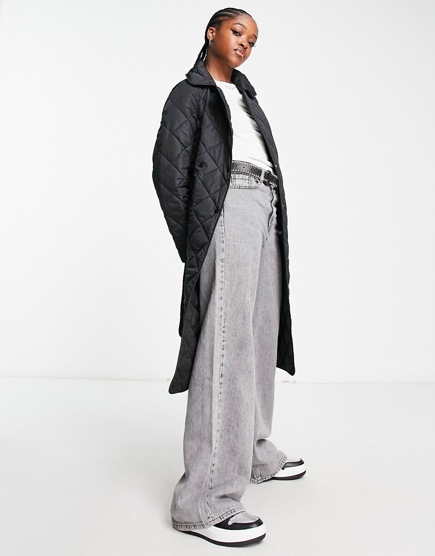 Fire & Glory quilted maxi coat in black