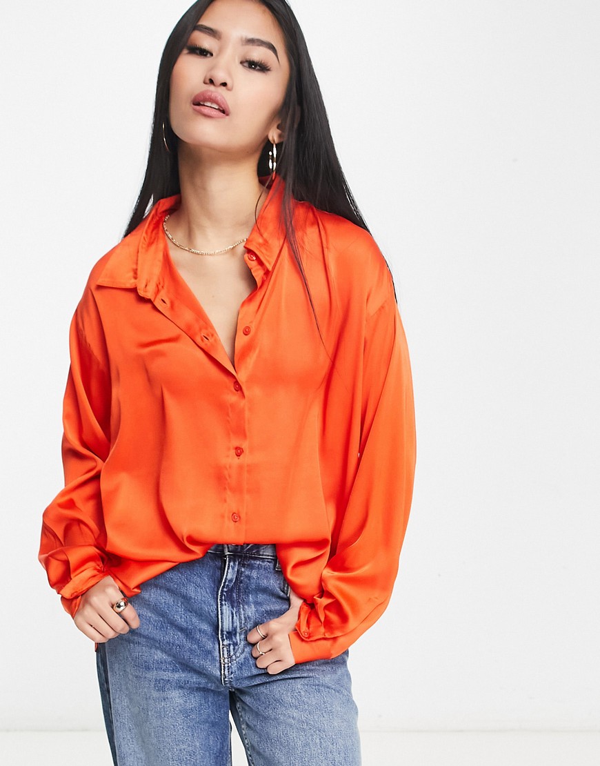 Fire & Glory Riri satin shirt in tangerine-Orange