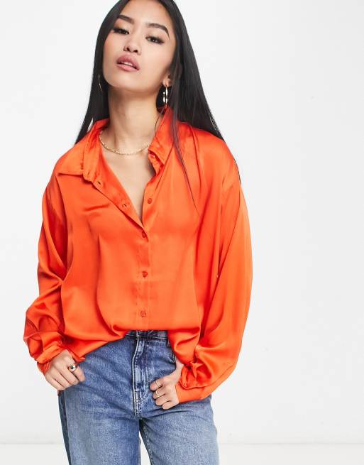 Fire & Glory Riri satin shirt in tangerine | ASOS