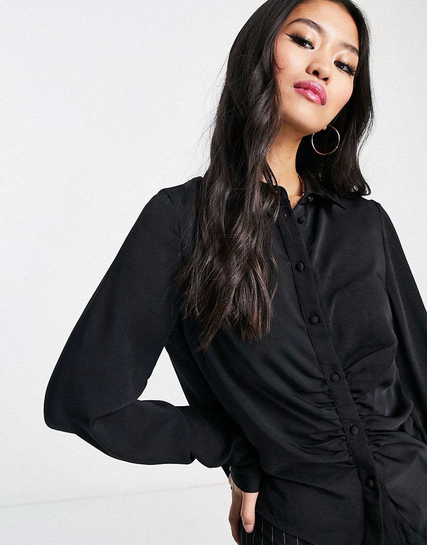 Fire & Glory Selma ruched front shirt in black