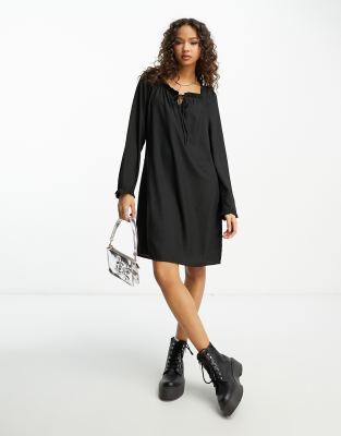 Fire & Glory Square Neck Mini Dress In Black