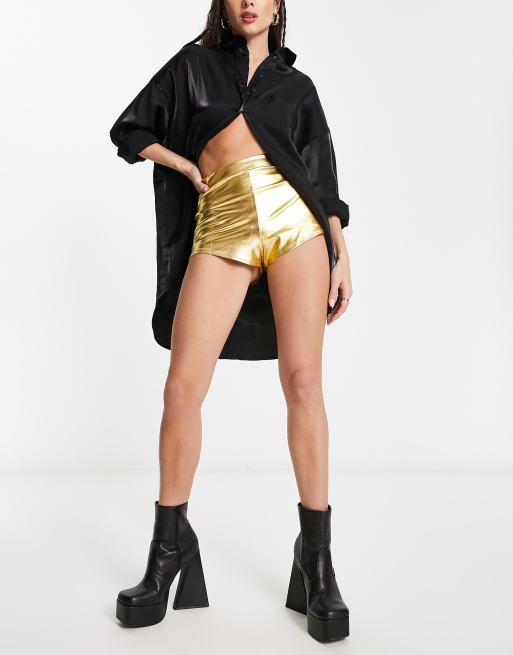 First Distraction - Hotpants da festival oro metallizzato con arricciatura sul retro, 4 di 4