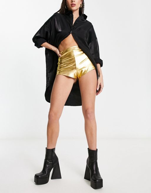 Women's Hot Pants Faux Leather High Waist Shorts Disco Booty