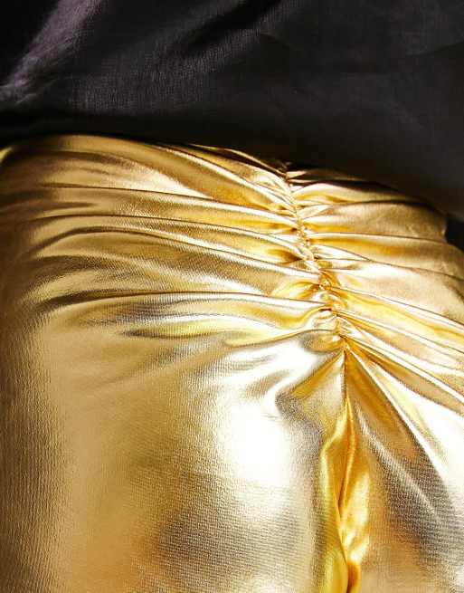 First Distraction metallic festival hotpants with bum ruching in gold, 3 of 4