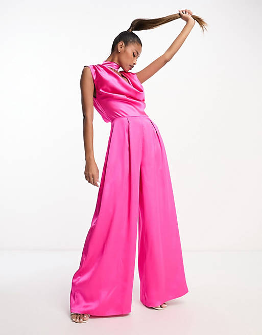 First Distraction the label cowl jumpsuit in hot pink | ASOS