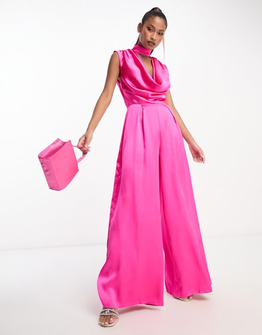 First Distraction the label cowl neck jumpsuit in hot pink | ASOS