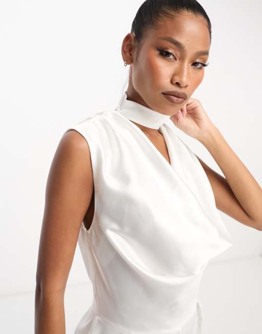 White cowl neck sales jumpsuit