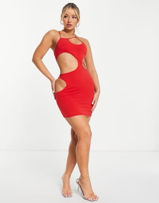 Red cut out cheap mini dress