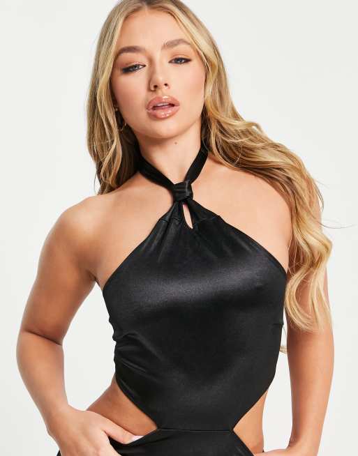 First Distraction the label cut out satin midi dress in black , 4 of 4