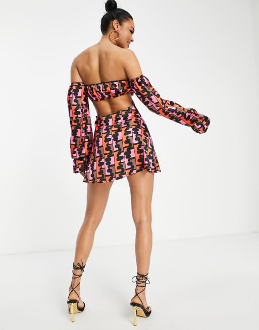 First Distraction The Label cut out satin mini dress in retro print | ASOS