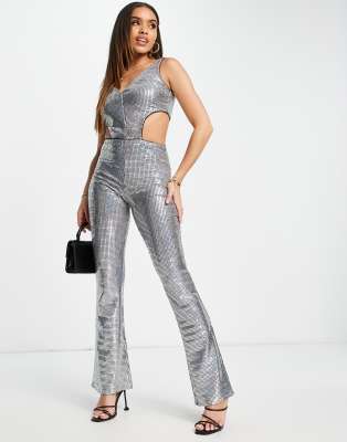 First Distraction the label glitter jumpsuit in silver