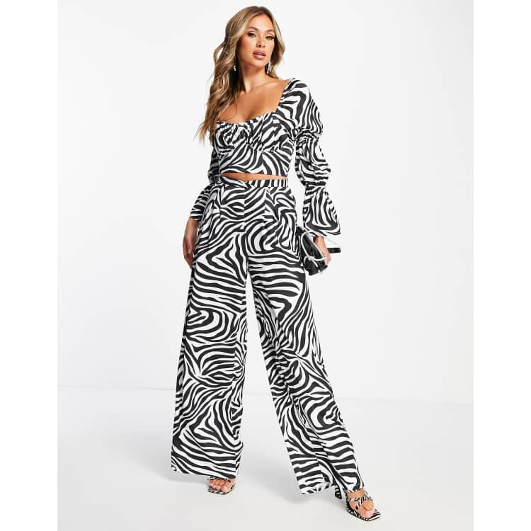 Bershka satin wide leg pants in zebra print