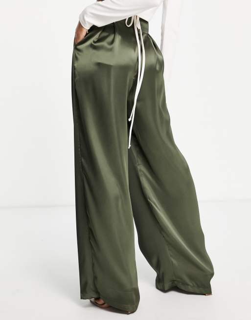 Olive green best sale satin pants