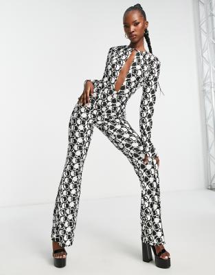 First Distraction The Label - Jumpsuit med udskæring og monokromt print