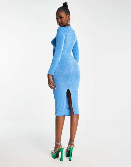First Distraction The Label keyhole cut out midi dress in blue, 2 of 4
