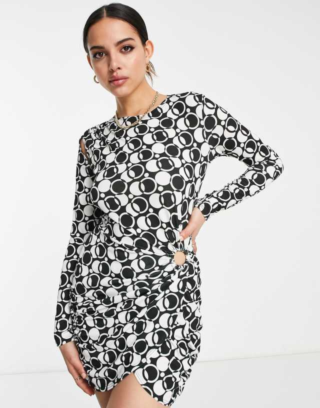 First Distraction The Label long sleeve mini dress in mono print