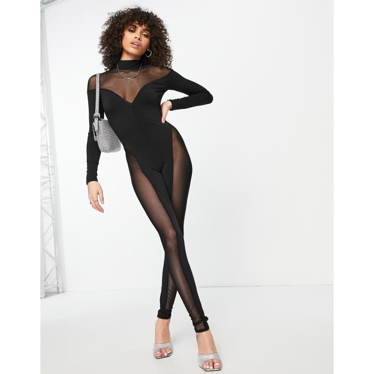 Black jumpsuit with sheer sales sleeves