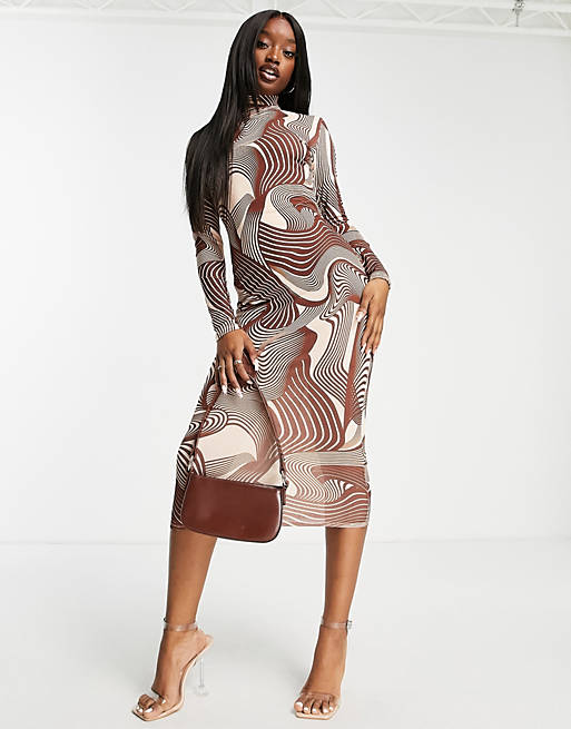 First Distraction the label midi dress with open back in print