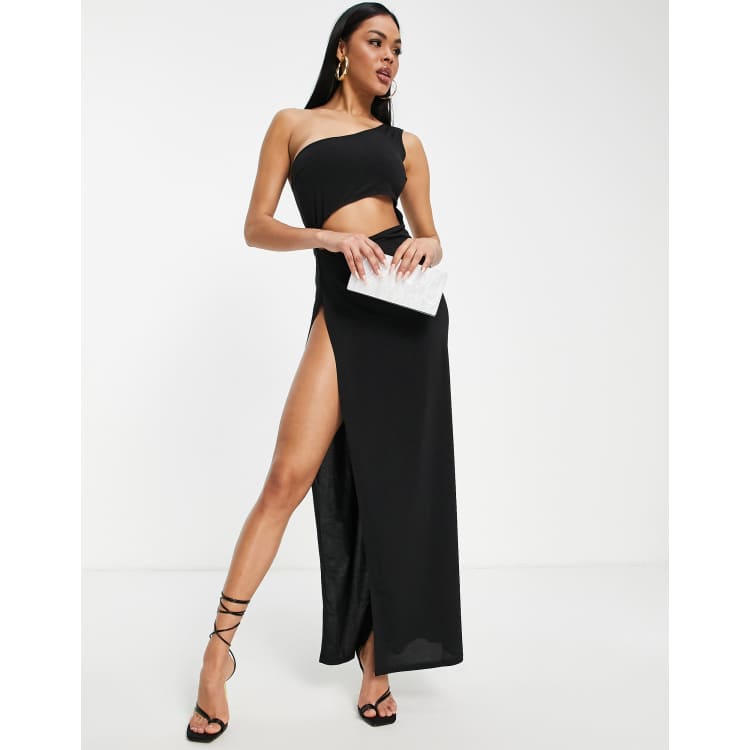 Black applique detail one shoulder cut hot sale out maxi dress