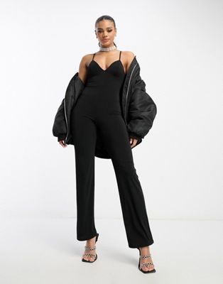 First Distraction the label plunge jumpsuit in black