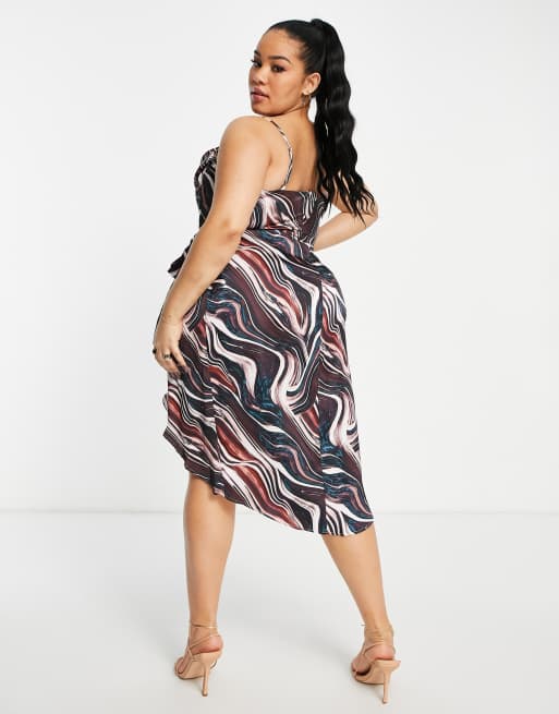 First Distraction the label Plus satin midi dress with wrap skirt in ...