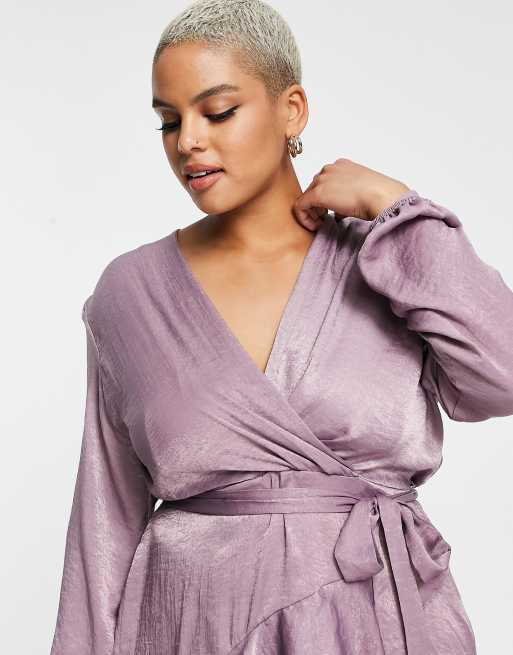 First Distraction the label Plus satin mini wrap dress in light purple, 3 of 4